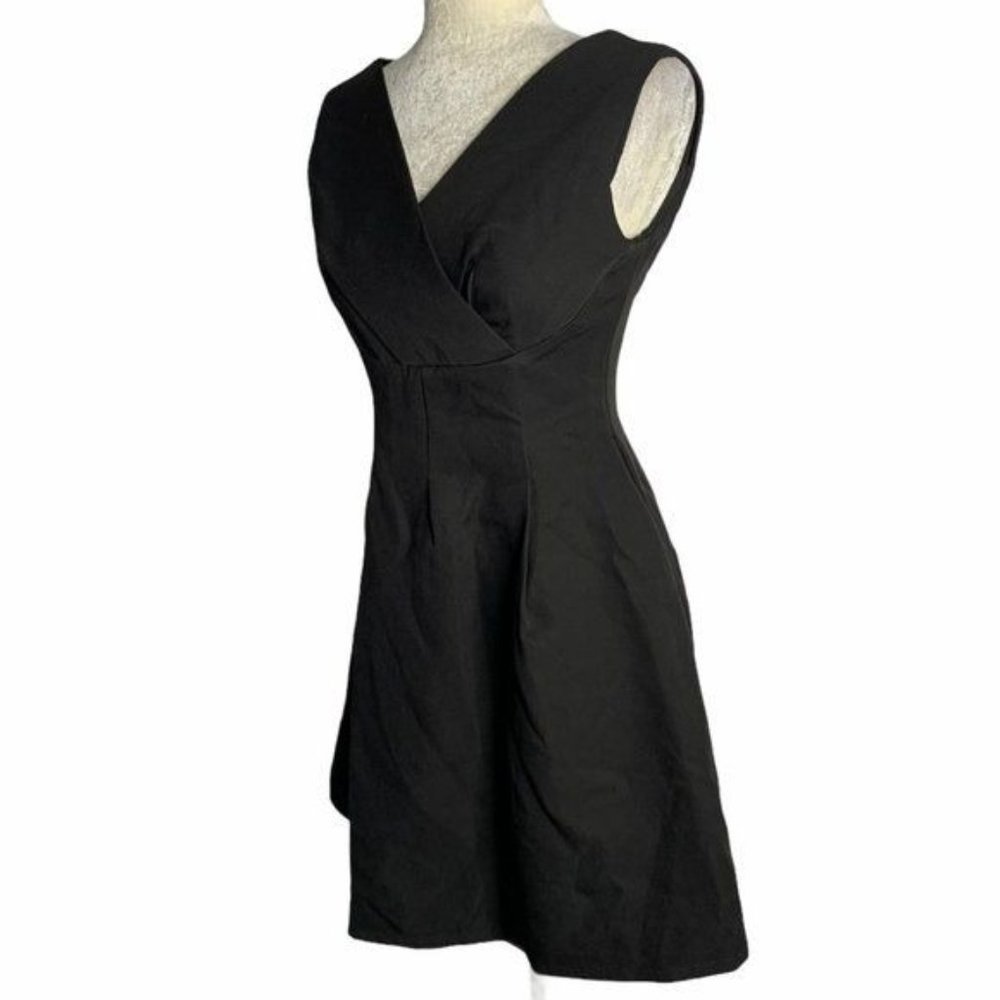 Genuine People Fit n Flare Surplice Dress XS Black Lined Pockets Zipper NEW - Picture 3 of 7